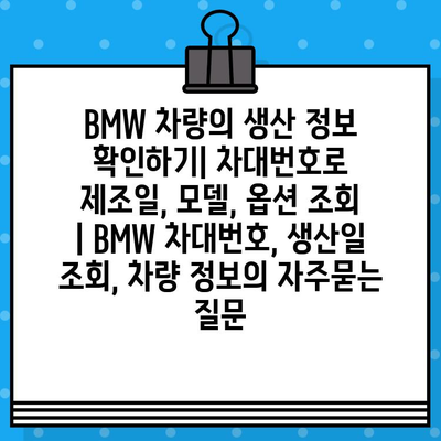 BMW 차량의 생산 정보 확인하기| 차대번호로 제조일, 모델, 옵션 조회 | BMW 차대번호, 생산일 조회, 차량 정보