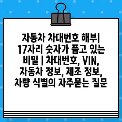 자동차 차대번호 해부| 17자리 숫자가 품고 있는 비밀 | 차대번호, VIN, 자동차 정보, 제조 정보, 차량 식별