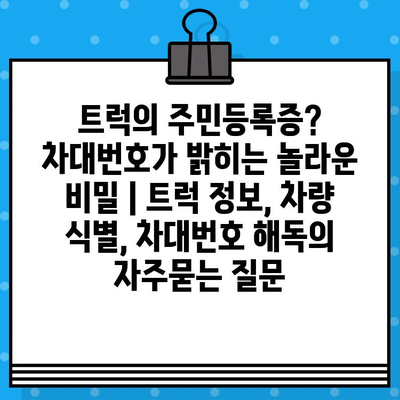 트럭의 주민등록증? 차대번호가 밝히는 놀라운 비밀 | 트럭 정보, 차량 식별, 차대번호 해독