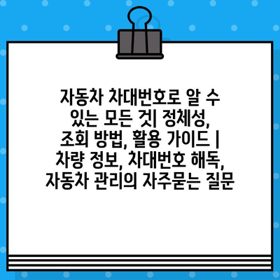 자동차 차대번호로 알 수 있는 모든 것| 정체성, 조회 방법, 활용 가이드 | 차량 정보, 차대번호 해독, 자동차 관리