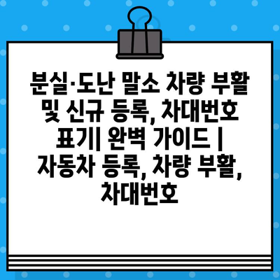 분실·도난 말소 차량 부활 및 신규 등록, 차대번호 표기| 완벽 가이드 | 자동차 등록, 차량 부활, 차대번호