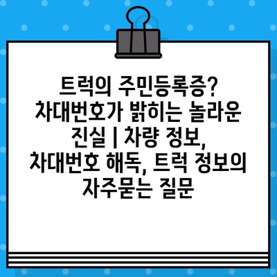 트럭의 주민등록증? 차대번호가 밝히는 놀라운 진실 | 차량 정보, 차대번호 해독, 트럭 정보