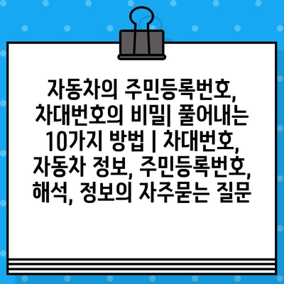 자동차의 주민등록번호, 차대번호의 비밀| 풀어내는 10가지 방법 | 차대번호, 자동차 정보, 주민등록번호, 해석, 정보