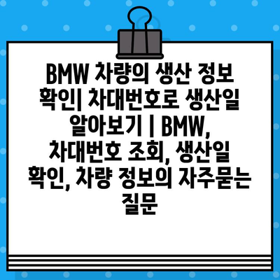 BMW 차량의 생산 정보 확인| 차대번호로 생산일 알아보기 | BMW, 차대번호 조회, 생산일 확인, 차량 정보