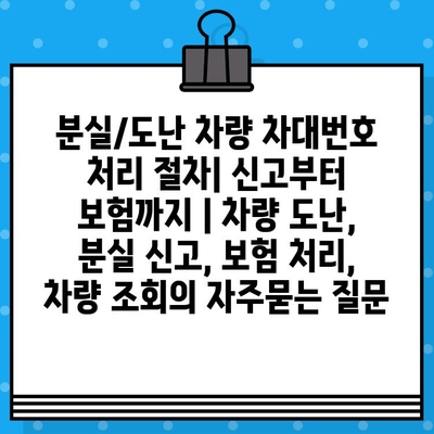 분실/도난 차량 차대번호 처리 절차| 신고부터 보험까지 | 차량 도난, 분실 신고, 보험 처리, 차량 조회