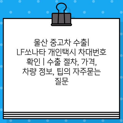 울산 중고차 수출| LF쏘나타 개인택시 차대번호 확인 | 수출 절차, 가격, 차량 정보, 팁