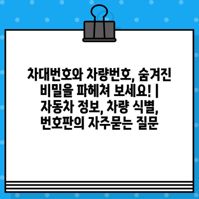 차대번호와 차량번호, 숨겨진 비밀을 파헤쳐 보세요! | 자동차 정보, 차량 식별, 번호판