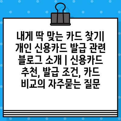 내게 딱 맞는 카드 찾기| 개인 신용카드 발급 관련 블로그 소개 | 신용카드 추천, 발급 조건, 카드 비교