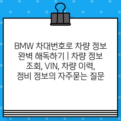 BMW 차대번호로 차량 정보 완벽 해독하기 | 차량 정보 조회, VIN, 차량 이력, 정비 정보