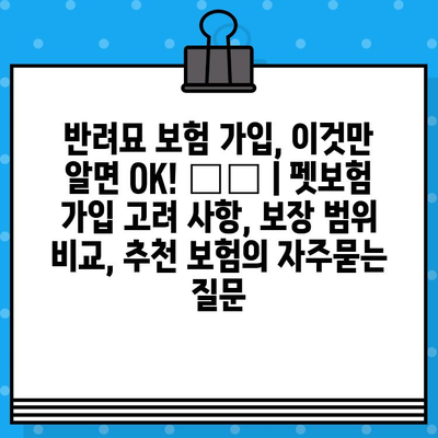 반려묘 보험 가입, 이것만 알면 OK! 🐶🐱 | 펫보험 가입 고려 사항, 보장 범위 비교, 추천 보험