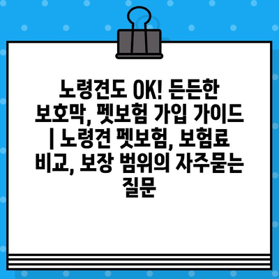 노령견도 OK! 든든한 보호막, 펫보험 가입 가이드 | 노령견 펫보험, 보험료 비교, 보장 범위