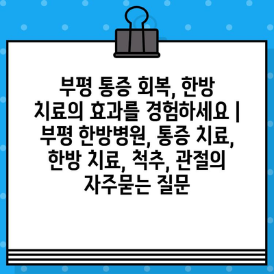 부평 통증 회복, 한방 치료의 효과를 경험하세요 | 부평 한방병원, 통증 치료, 한방 치료, 척추, 관절
