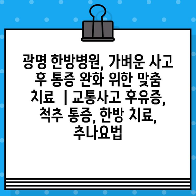 광명 한방병원, 가벼운 사고 후 통증 완화 위한 맞춤 치료 | 교통사고 후유증, 척추 통증, 한방 치료, 추나요법