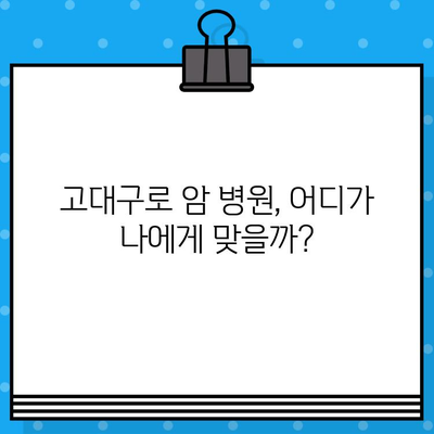 고대구로 암 치료, 최적의 병원 찾기| 환자 중심 맞춤 가이드 | 암 병원, 전문의, 치료, 진료, 후기