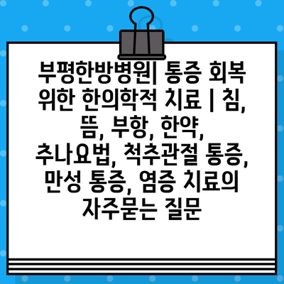 부평한방병원| 통증 회복 위한 한의학적 치료 | 침, 뜸, 부항, 한약, 추나요법, 척추관절 통증, 만성 통증, 염증 치료