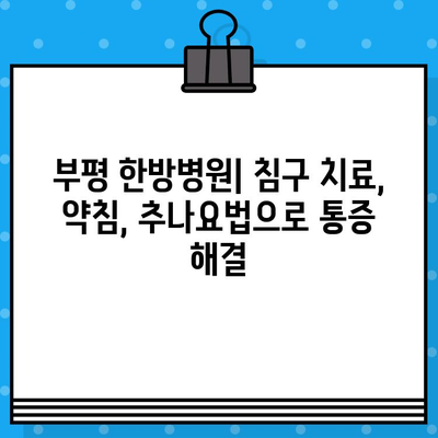 부평 한방병원 통증 회복 치료| 다양한 질환별 맞춤 치료법 | 한방, 통증 관리, 침구 치료, 약침, 추나요법