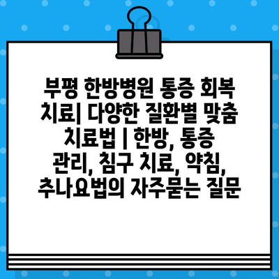 부평 한방병원 통증 회복 치료| 다양한 질환별 맞춤 치료법 | 한방, 통증 관리, 침구 치료, 약침, 추나요법