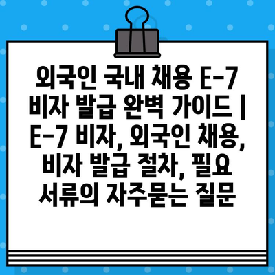 외국인 국내 채용 E-7 비자 발급 완벽 가이드 | E-7 비자, 외국인 채용, 비자 발급 절차, 필요 서류