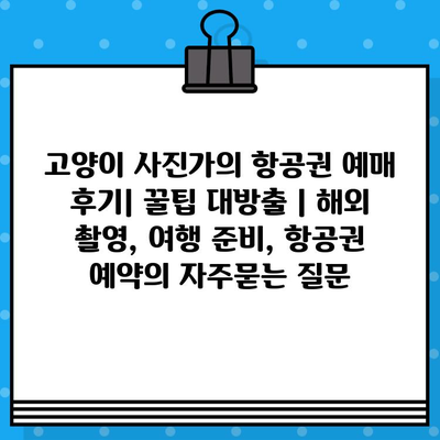 고양이 사진가의 항공권 예매 후기| 꿀팁 대방출 | 해외 촬영, 여행 준비, 항공권 예약