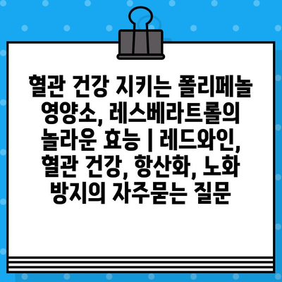 혈관 건강 지키는 폴리페놀 영양소, 레스베라트롤의 놀라운 효능 | 레드와인, 혈관 건강, 항산화, 노화 방지